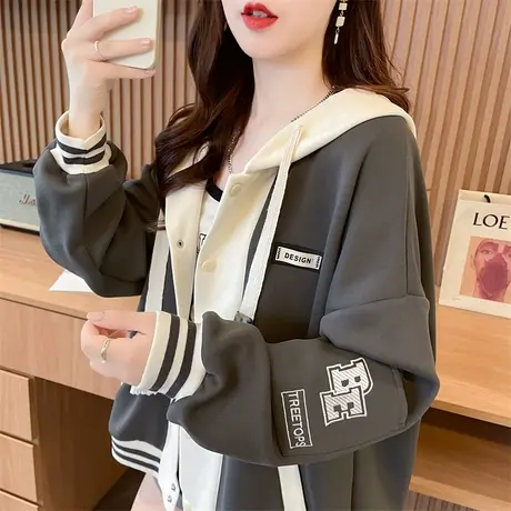 初秋棒球服外套女2023新款春秋韩版宽松薄款学生百搭拼色夹克开衫图片