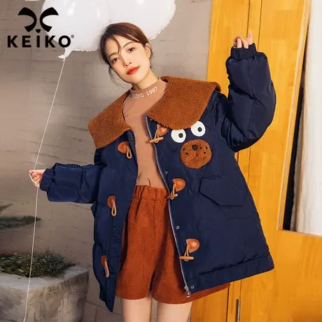 可爱卡通绣花棉服女2022冬季新款撞色毛绒娃娃领厚外套面包服潮商品大图