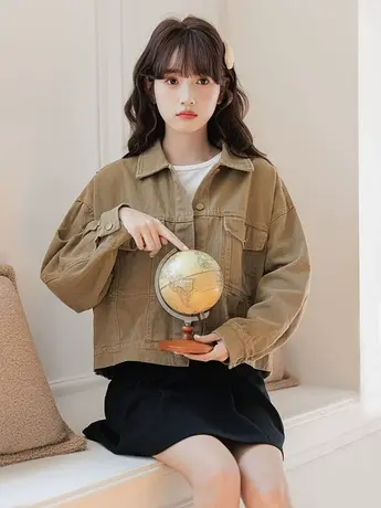 短款牛仔外套女宽松秋装美式复古百搭工装夹克高街小个子上衣显瘦图片
