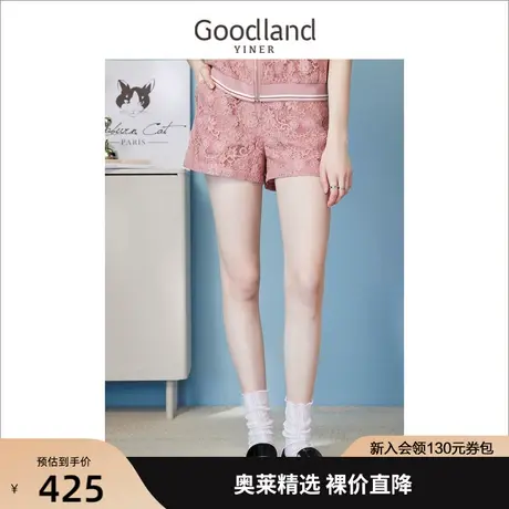 【赫本猫联名】音儿美地女装2023夏新款时尚花朵蕾丝显瘦短裤商品大图