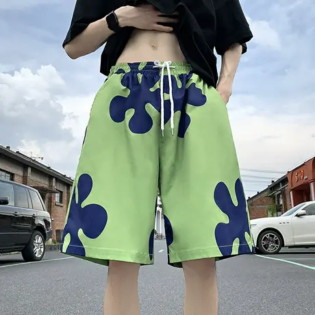 印花短裤男潮牌夏季海边度假沙滩裤宽松睡裤休闲卡通五分冰丝速干商品大图