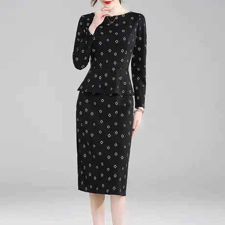 【1件7.9折】女装新品修身显瘦印花裙百搭打底针织裙冬季连衣裙商品大图