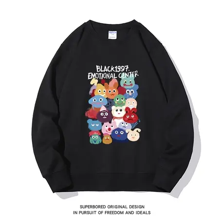 圆领卫衣男女春秋款2023新款潮牌卡通怪兽印花宽松情侣装套头上衣商品大图