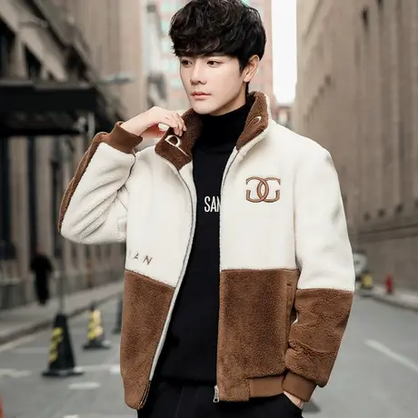 外套2023新款男秋冬季休闲潮流男装颗粒绒痞帅气摇粒绒厚衣服夹克商品大图