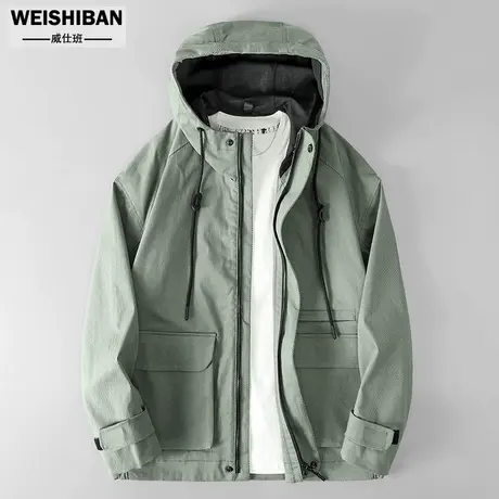 春秋季2022新款特织面料工装外套男潮流港风连帽青年冲锋衣男夹克图片