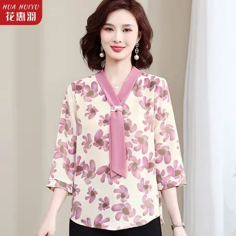 2023新款中年人妈妈夏装t恤上衣40-50岁中老年女装洋气七分袖小衫图片