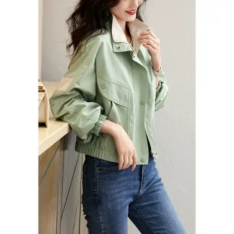 时尚气质上衣外套2023年春季新款女士宽松显瘦通勤拉链夹克短外套商品大图