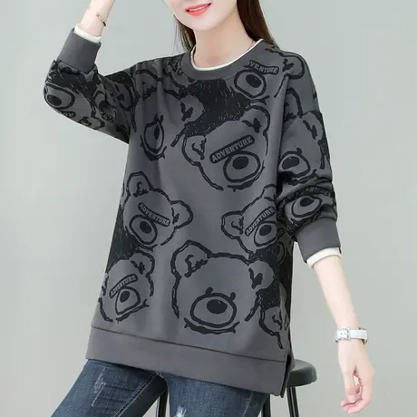 圆领小熊卫衣女2023年秋冬新款时尚休闲上衣宽松棉质套头衫外套潮商品大图