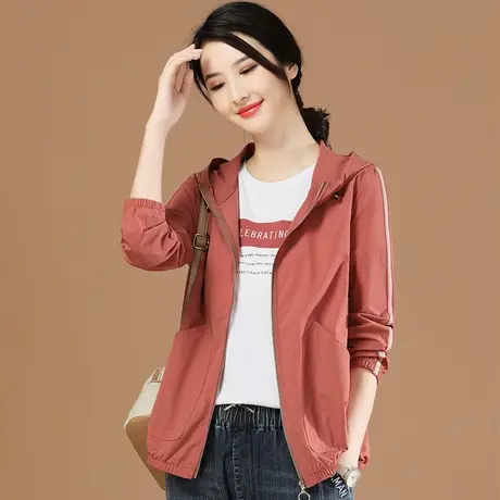 韩潮袭人连帽宽松短外套女2024年春季新款纯色长袖休闲织带风衣潮图片