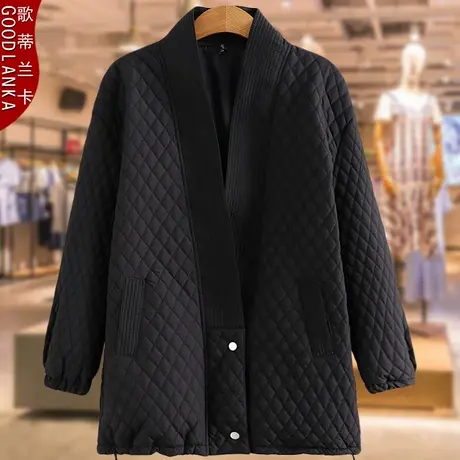 中老年妈妈装轻薄款棉衣外套洋气时尚中年大码女大V领中长款棉服商品大图