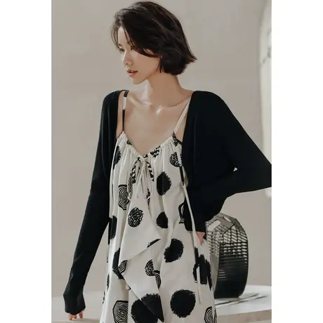 弥古黑色防晒针织开衫女夏薄款小坎肩罩衫春秋吊带裙外搭披肩上衣商品大图