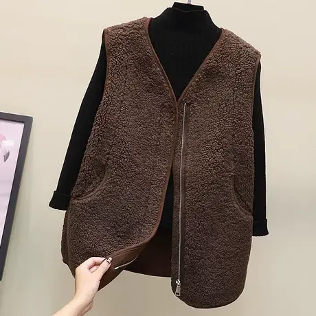 羊羔毛马甲女2023新款韩版女士马夹外套坎肩女秋名媛风外穿棉背心商品大图