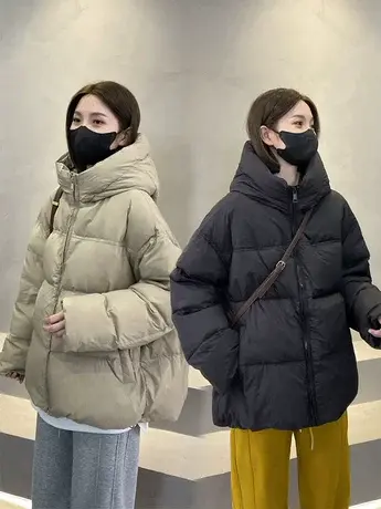 短款羽绒服女2023冬新款小个子洋气面包服宽松连帽加厚白鸭绒外套商品大图