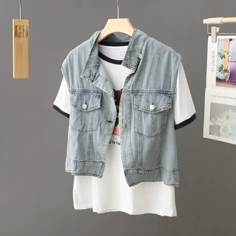 港味薄款牛仔马甲外套女夏季新款宽松显瘦坎肩无袖背心短款上衣潮图片