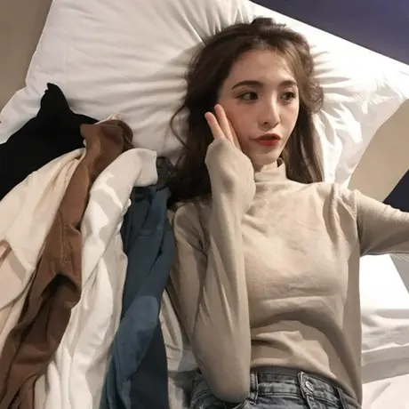 2023年早秋季新款内搭针织半高领打底衫春秋冬女装上衣服长袖t恤图片