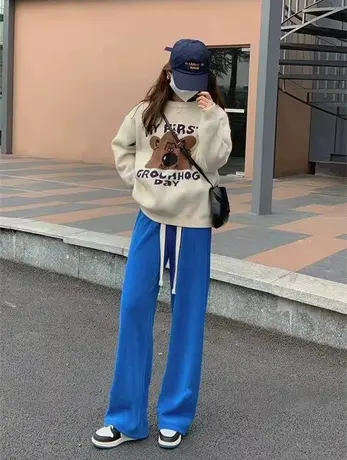 薄款阔腿裤女春秋高腰垂感2024新款宽松直筒运动裤百搭休闲卫裤夏图片