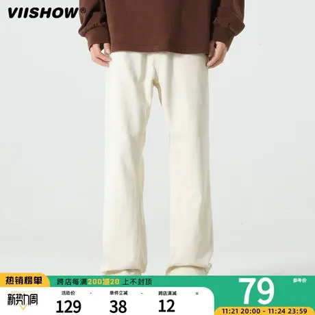 VIISHOW牛仔裤男潮流春秋白色潮牌美式微喇叭裤子宽松秋季长裤图片