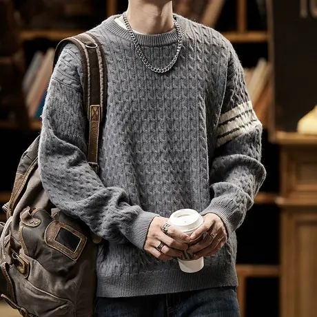 百搭潮流针织衫毛衣男款冬季宽松舒适保暖毛衣外套潮流男毛衣商品大图