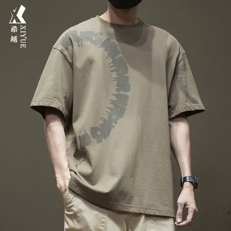 夏季重磅280g短袖t恤男全棉美式复古设计感印花大码半截袖体恤衫商品大图