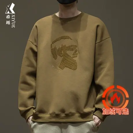 希越重磅卫衣男加肥加大男士内搭打底衫春秋2024新款刺绣圆领长袖商品大图