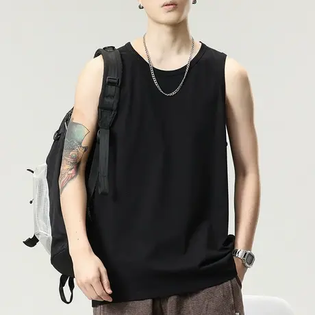 男士砍袖跨栏背心男夏季纯棉美式运动上衣2023年新款无袖坎肩t恤商品大图