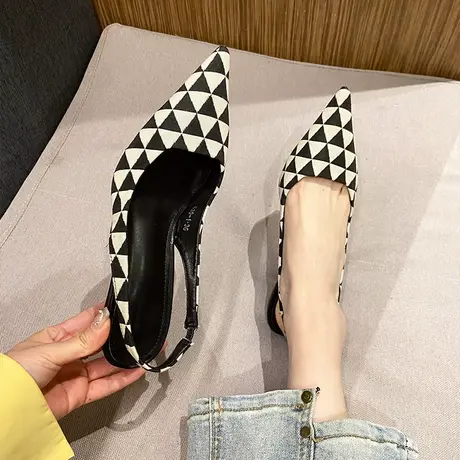 法式尖头凉鞋女2024年夏季新款仙女风浅口高跟鞋时尚百搭包头单鞋图片