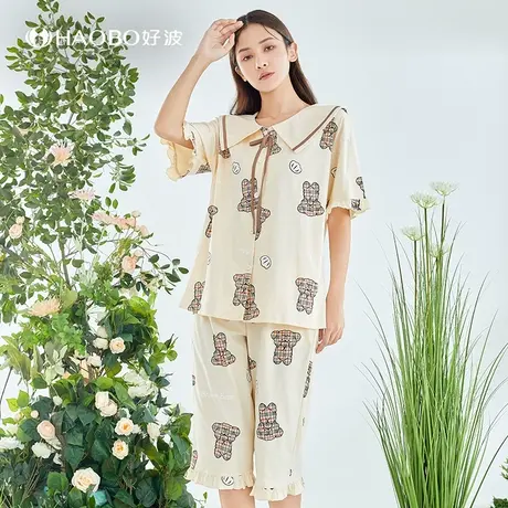好波睡衣女夏季薄款睡衣卡通可爱家居服短袖短裤睡衣套装HJZ2367商品大图