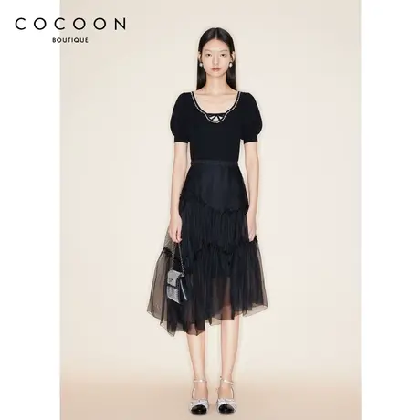 COCOON商场同款泡泡袖针织上衣女2023秋季新款毛衫23203BF103021商品大图