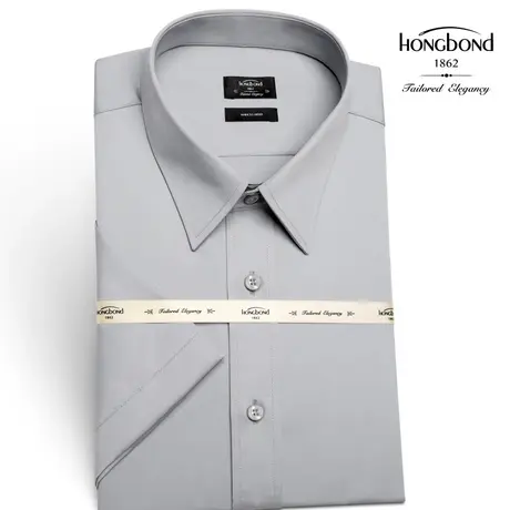 红邦创衣 2023夏衬衫男短袖免烫抗皱修身职业装尖领灰色衬衣商务商品大图