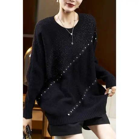 伊自尚2024年新款女装胖mm大码显瘦毛衣春季新款纯色百搭纯色上衣图片