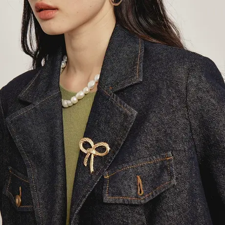 omont蛋挞家 复古牛仔外套西装女秋装2023新款宽松休闲廓形西服商品大图