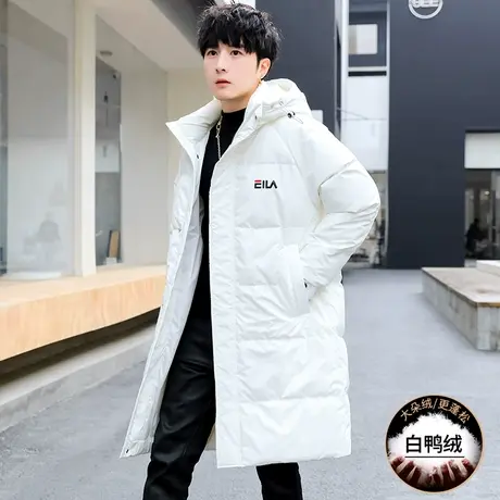 羽绒服男加厚潮牌冬装连帽防寒保暖中长款过膝户外白鸭绒宽松外套图片