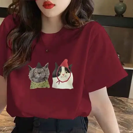 欧货纯棉短袖T恤女大版春秋季2024新款宽松百搭中长款打底衫上衣商品大图