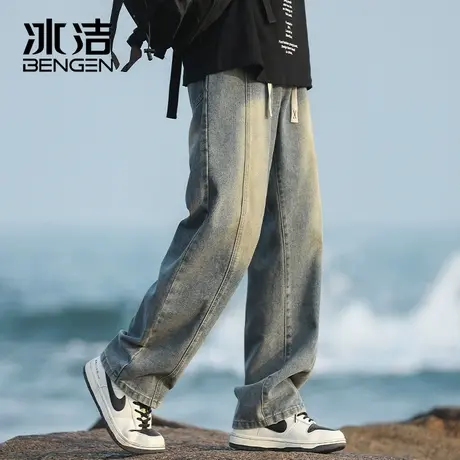 冰洁水洗复古牛仔裤男2024春夏新款潮流宽松百搭休闲直筒牛仔长裤商品大图