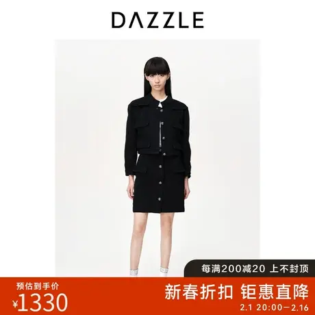 DAZZLE地素奥莱牛仔外套春秋装新款黑色复古小立领休闲气质外套女图片