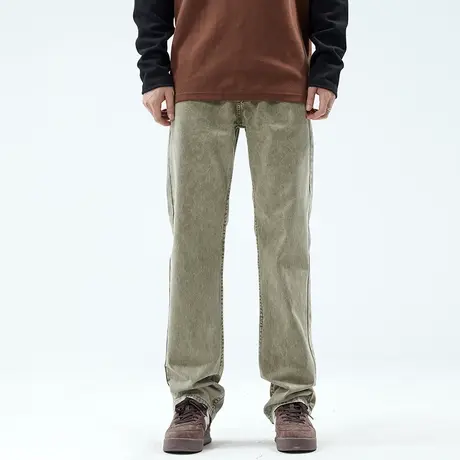 美式黄泥色牛仔裤男2024新款宽松直筒春秋季潮牌潮流高街男士裤子商品大图