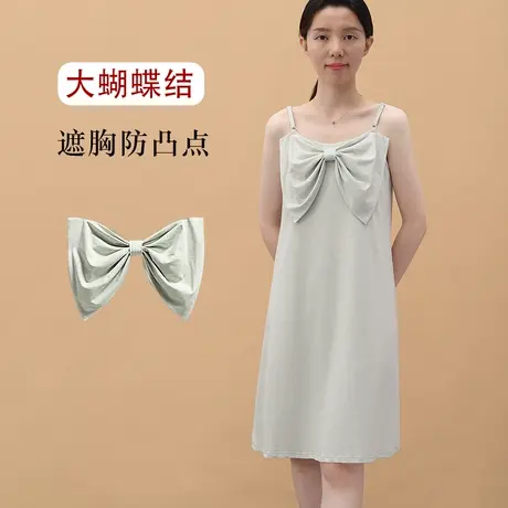 胸前大蝴蝶结吊带睡裙连衣裙夏裙子女防凸点不用穿内衣不凸点睡衣商品大图