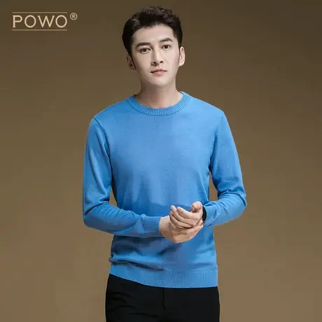 powo纯棉毛衣男士秋冬新款商务休闲薄款保暖打底衫圆领套头针织衫商品大图