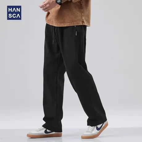 hansca日系简约纯棉休闲裤男款秋季街头直筒纯色简约垂感拖地长裤商品大图