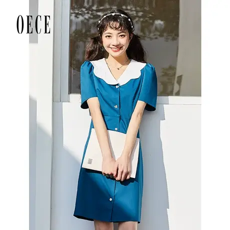 Oece法式显白连衣裙春夏新款女装娃娃领修身气质裙子春夏图片