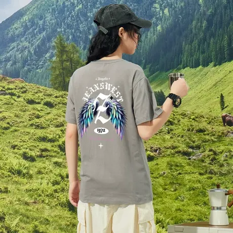 真维斯Z+女装 宽松圆领短袖T恤纯棉百搭男女同款双面印花上衣X图片