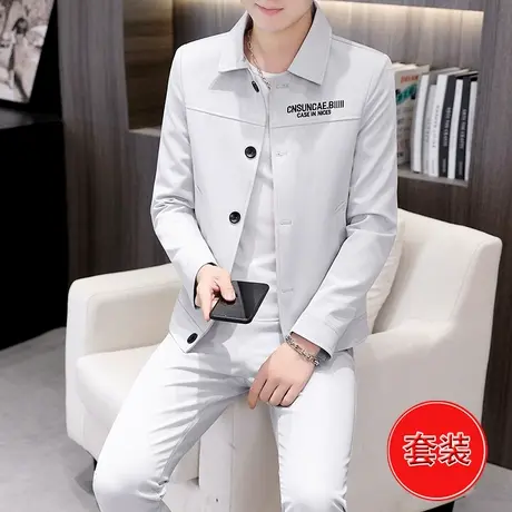 三件套男士秋季外套韩版潮流帅气上衣休闲夹克搭配裤子一套装衣服图片