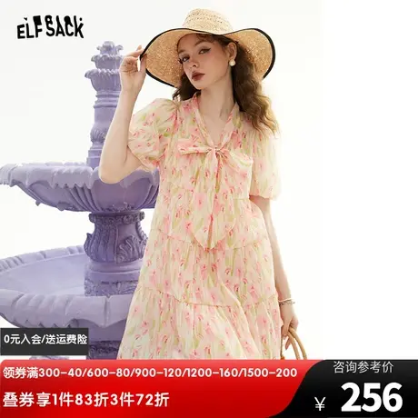 妖精的口袋雪纺a字碎花连衣裙女2023夏季新款泡泡袖仙女裙度假风图片