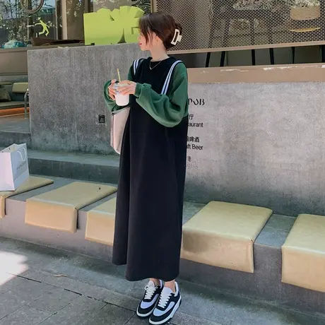 春季大码女装连衣裙韩版宽松设计感小众长袖减龄卫衣裙200斤胖mm图片