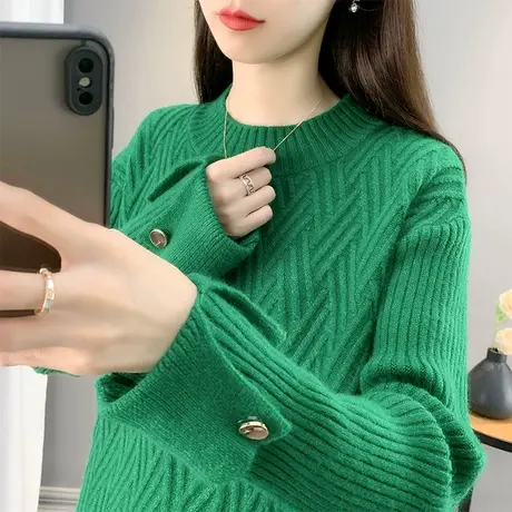 半高领毛衣女宽松套头2023年秋冬新款简约针织衫百搭长袖上衣女潮图片