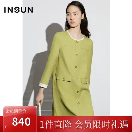 恩裳COVER2023春款新款简洁H型仿醋酸麻感定制金属珍珠纽扣连衣裙图片