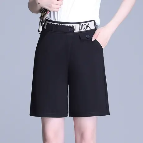 黑色短裤女夏季胖MM大码显瘦阔腿裤2023新款高腰通勤四分裤休闲裤商品大图