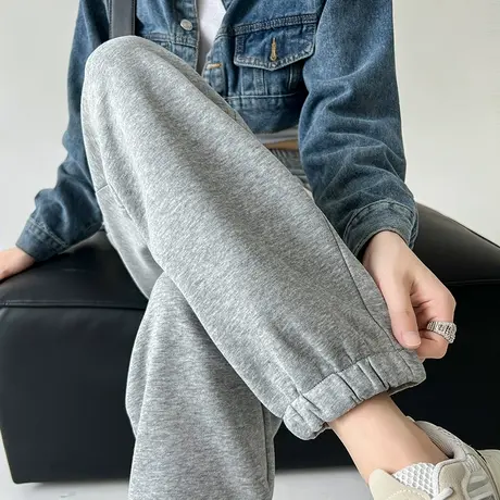 灰色运动裤女春秋薄款哈伦宽松束脚灯笼裤子显瘦直筒新款休闲卫裤商品大图
