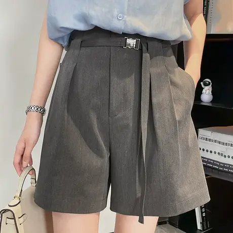 高腰短裤女夏季薄休闲裤子2023新款垂感宽松直筒西装阔腿五分中裤商品大图