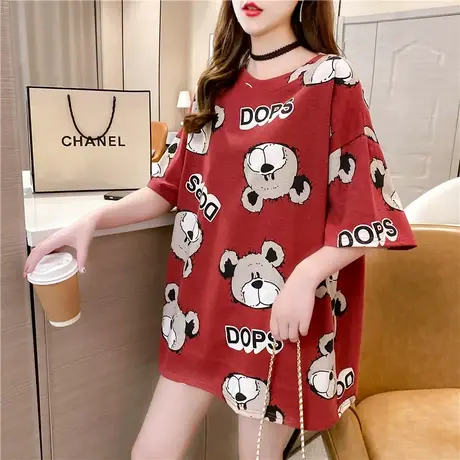 2023年早春夏季情侣女装上衣服大码网红ins卡通小熊宽松短袖t恤潮商品大图